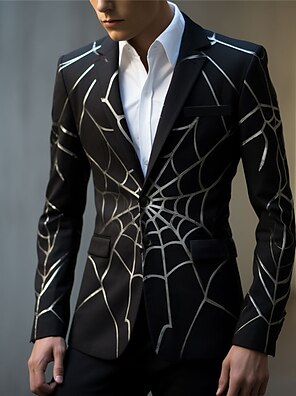 cheap -Spider Business Men's Coat Blazer Work Wear to work Going out Fall & Winter Turndown Long Sleeve Black S M L Polyester Weaving Jacket