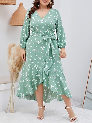 Women's Plus Size Curve Casual Dress Floral Maxi long Dress Short