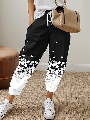 Women's Sweatpants Joggers Cotton Blend Color Block Side Pockets