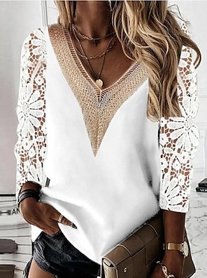 Sexy Summer Tops for Women, Women's Lace Half Sleeve Shirts Zipper Ｖ Neck  Plus Size Tops Sexy Hollow Out Blouses blusas de mujer de moda blusas