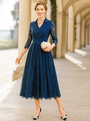 blue dress for baby girl Zapaka Women Blue Off The Shoulder A-Line Mother Dress Satin Tea Length Party Dress with Bow, Blue / US14 main image 1