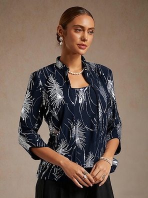 navy evening jackets for cocktail dresses Ladivine CH123 Dress, Navy / 3XL