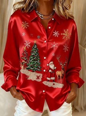 Chemise De Noël Pour Femme - Tunique Ample Imprimée Hibou Et Sapins, Manches Longues, Col Rond, Parfaite Pour Les Fêtes à La Maison Ou Entre Amis - 9