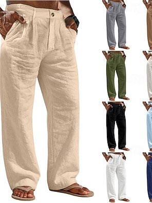 Pantalon Lin Homme, Baggy Sport Cargo Pantalon Décontracté Leger Yoga Pant Lin Taille Elastique Jogging Randonnée Coton Vetement