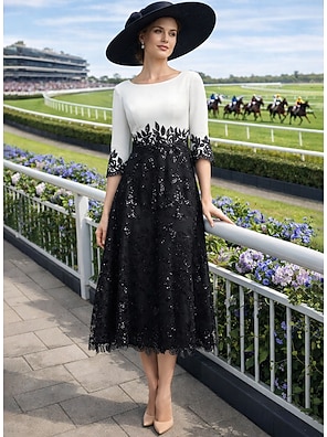 Sommerkleid Für Damen – Chiffon, Rundhalsausschnitt, Knielang, A-Linie, Patchwork, Elegant Für Cocktail, Hochzeit, Party Und Alltag