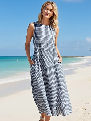 knee length dresses for ladies Midi linen dress BOHOL in Green main image 0