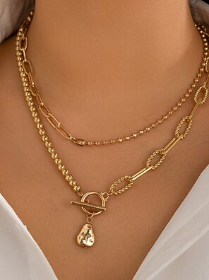 Collana A Strati Boho 2 Pezzi In Oro - Catene Pendenti Regolabili Per Donna, Gioiello Estivo Per Spiaggia E Feste