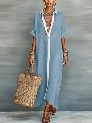 knee length dresses for ladies Blue long linen dress, linen womens dress, womens casual linen dress, –  YLISTYLE