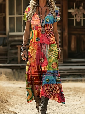 vintage boho dresses online Vintage Boho Printed Maternity Maxi Dress, Brown / 3XL