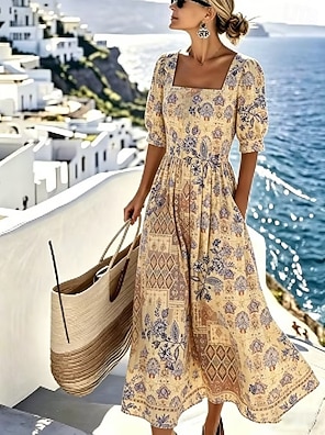 dresses flowy short Women Summer Boho Ruffle Short Dress Square Neck Layered Flowy Swing Solid  Color Casaul Sun Beach Mini Dresses (A-Black, S) at Amazon Women's Clothing  store main image 0