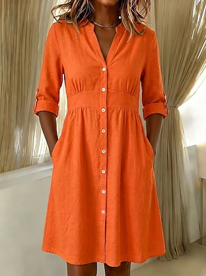 orange long sleeve t shirt dress Girls Soft Cotton Puff Long Sleeve Dress