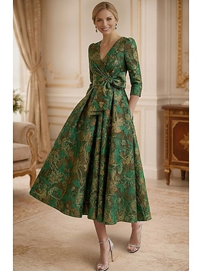 casual tea length dresses with sleeves Long Sleeves Floral Lace Tea Length Prom Dresses
