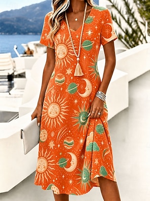 lightinthebox midi dresses Graphic Art Mustang Linen Look Midi Dress 2026