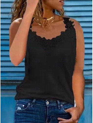 Dames Singlet Blouse Kanten topjes Kant Effen Stijlvol Klassiek Modern Mouwloos V-hals Normale tops Dagelijks Feestdagen Uitgaan blauw Zwart Wit Blozend Roze Zomer Lente