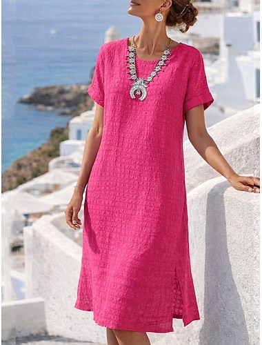 Dames Mini-jurk T shirt jurk Zomerjurk Casual Dagelijks Ruim Passend Effen Korte mouw Strakke ronde hals blauw Lichtgroen Donker Roze Rood Zomer Lente