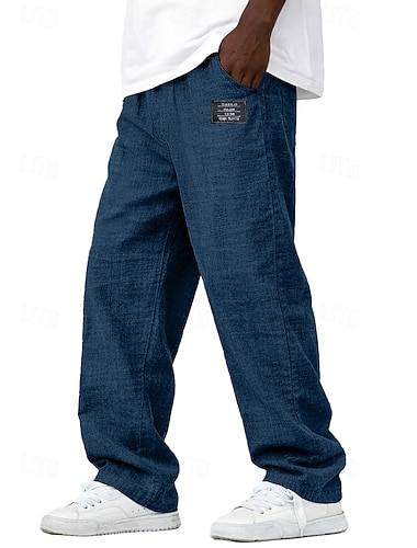 Voor heren Linnen broek Broek Vrijetijdsbroek Zomerbroek Strandbroeken Trekkoord Elastische taille Recht been Effen Kleur Comfort Volledige lengte Dagelijks Buiten Streetwear Modieus Klassieke Stijl
