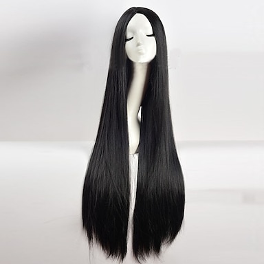 Dai Cloud Half Blonde Half Black Wig with Bangs Long Straight 2 Tone Cosplay Costume Halloween Wigs With Bangs for Women and Girls 