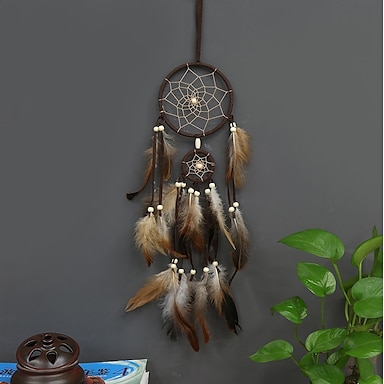 Dream Catcher Beaded Car Wall Hanging Metal Ornament Feathers Mini Decoration 