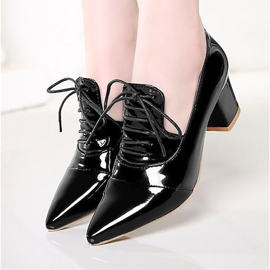 Black Patent PU Smart Dress Slip On Formal Court Womens Shoes Size 3-8 UK 