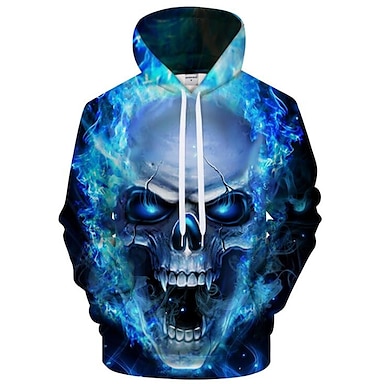 WUAI 2020 Mens Hoodie Sweatshirt 3D Skull Printed Realistic Pullover Fashion Personality Outwear 