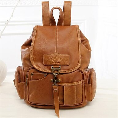 NEW Fashion Solid Color Backpack For Women PU Leather Metal Buckle Backpack Ladies Retro High Capacity Rucksack 