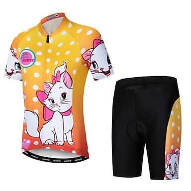 Kids Cycling Jersey Set Cartoon Short Sleeve Bike Shirt Top for Boy Girl Padded Shorts Owl Green Size M