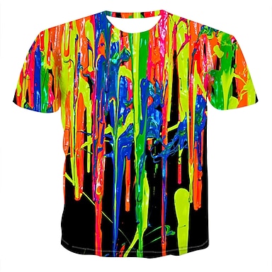 Men's Graphic Simulation T-shirt Print Tops Round Neck Rainbow 7230005 ...