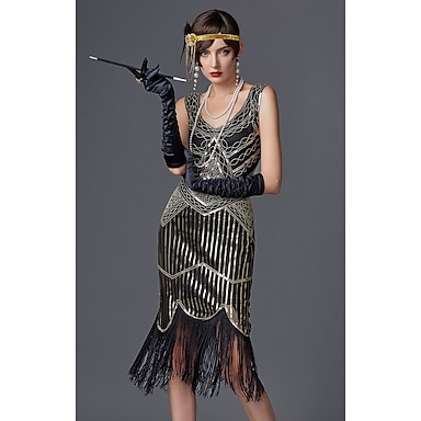 Roaring 20's Adult Women's Flapper Costume Black Cocktail Dress 1920s Halloween 