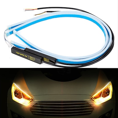 Flexible Car LED light strips 2pcs 17-inch RGB Daytime Running Lights Waterproof Kit with Turn Signal Lamp function-used for Automobile headlight External strips Tube 
