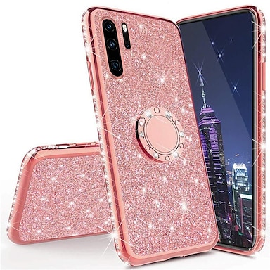 Herbests Compatible with Huawei P30 Pro Case Women Girl Glitter Bling Crystal Sparkle Shiny Soft Transparent Plating TPU Silicone Rubber Shockproof Protective Case Cover,Silver 