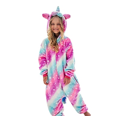 Girls Kids Unicorn Animal Leopard Onesie Hooded Pyjamas Nightwear Sleepsuit Dress Up Fleece Toddler to 11-12 Years 13-15 Years 