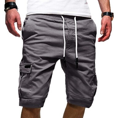 Men's Cargo Shorts Drawstring Sporty Multi Pocket Plain Knee Length ...