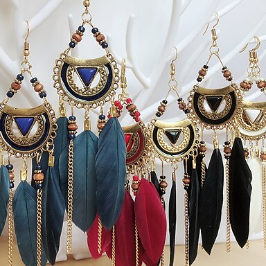 Colorful Bohemian Feather Dangle Drop Earring Gifts for Women Girls Jewelry000001001168 