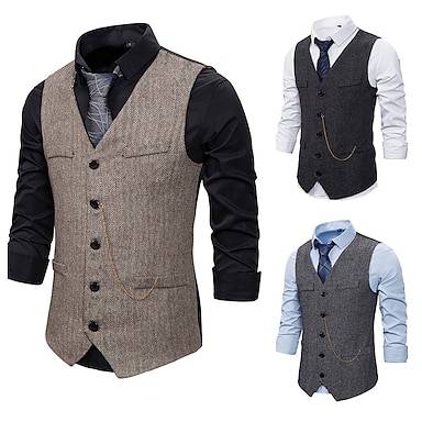 The Great Gatsby Retro Vintage Medieval Vest Men's Cotton Costume Black / Gray / Coffee Vintage Cosplay Party Halloween Sleeveless