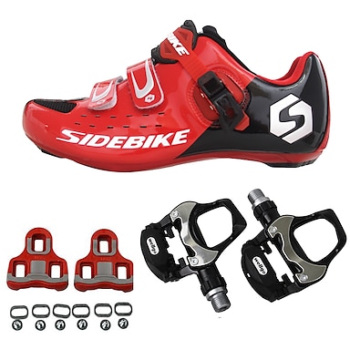 SIDEBIKE Adulto Zapatillas de ciclismo con pedal y cala Calzado para Bicicleta de Carretera Fibra de Carbono Amortización Ciclismo Rojo Hombre Zapatillas Carretera / Zapatos de Ciclismo 5295329 – $99.99
