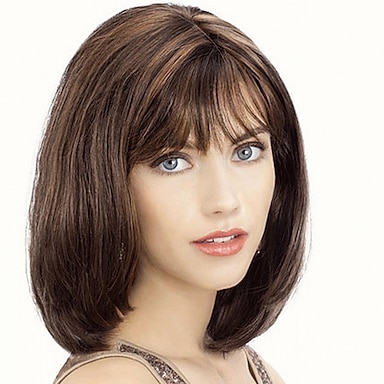 Synthetic Wig Straight With Bangs Wig Medium Length Brown Synthetic Hair 10  inch Women's Fashionable Design Exquisite Comfy Brown 8249049 2023 – $