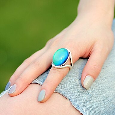 Hand Polished Antique Silver Gold Plated Mood Ring Oval Stone Color Change Ring 