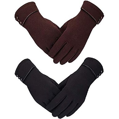 2 Pairs Women Winter Gloves Warmer Plush Glove Lined Windproof Gloves for Women and Girls Black 23 x 8.5 cm Brown