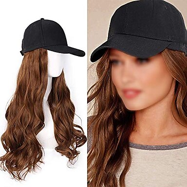 baseball hats wigs, black hat with hair 