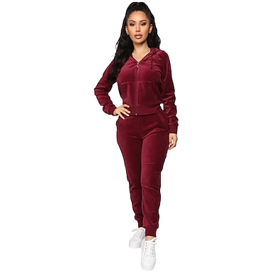 Womens Velour Full Tracksuit Hoodie And Jogging Pants Ladies Drawstring Zipper Joggers Sport Gym Normal And Plus Sizes 2 Piece Set