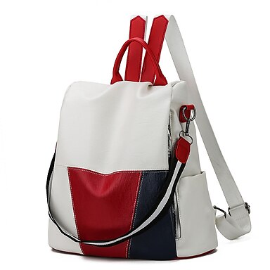 Women Zipper Large Capacity Rucksack Adjustable Straps PU Leather Purse Backpack 