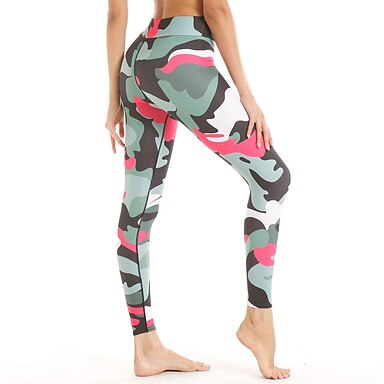 Womens Camouflage Skull Print Mid Waist Tight Stretch Exercise Fitness Running Yoga Leggings Pants