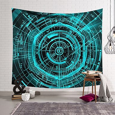Abstract Tapestry Art Wall Hanging Blue Geometric Throw Bedspread Home Decor 