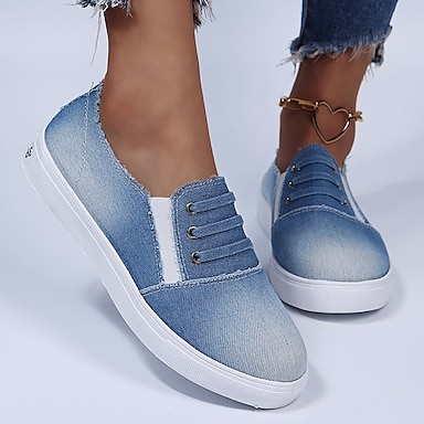 Pentru femei Sandale Adidași Mărime Plus Size Papuci din Pânză Toc Drept Vârf rotund Plimbare Denim PU Loafer Mată Blugi Albastru Închis Deschis Gri 8595550 2023 – $20.99