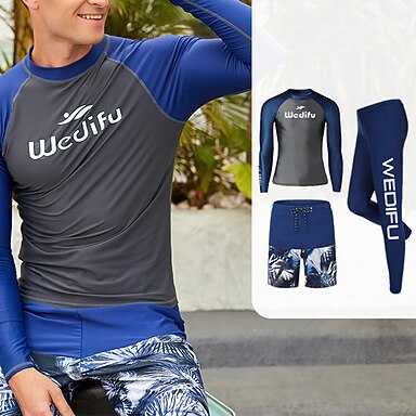 Men S Rash Guard Swimsuit Uv Sun Protection Upf50 Breathable Long Sleeve Diving Suit Swimsuit 3 Piece Swimming Diving Surfing Water Sports Patchwork Spring Summer Autumn Fall Stretchy 22 39 99