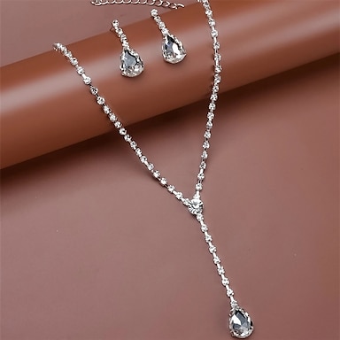 Wedding Luxury Water Drop Crystal Rhinestone Necklace Earrings Jewelry Set Kd 