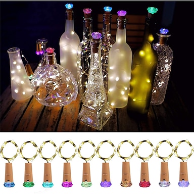Wine Bottle Lights with Cork 10 Pack 15 LED Battery Operated Cork Shape Silver 