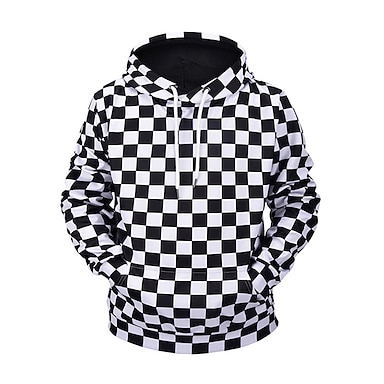 Men s Graphic Plaid Checkered Hoodie Hoodies Sweatshirt Hoodie Long Sleeve Hooded Sweatshirt Hooded Casual 3D Print Daily Sports Streetwear Black And White Print Summer Spring Designer 2024 29.99
