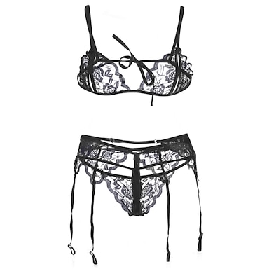 Women's Bra & Panty Set Wireless Padless Lace Triangle Cup Solid ...