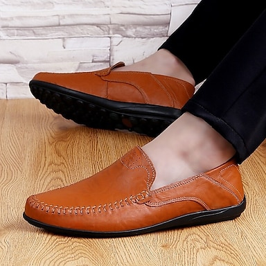 Mens Elegant Buckle Loafers Casual Loafer for Men Hollow Out Breathable Moccasin Genuine Leather Slip on Casual Shoes Fashion Genuine Leather Shoes British Wind Retro Mens Shoes Fashion Moccasin Slip 